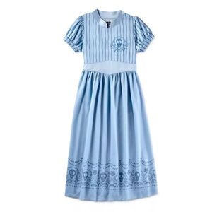 Blue Theater Costume with Puff Sleeves and Embroidered Details